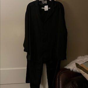 NWT Free People Intimately Dreamy Days Black Button-Up Shirt & Pants M